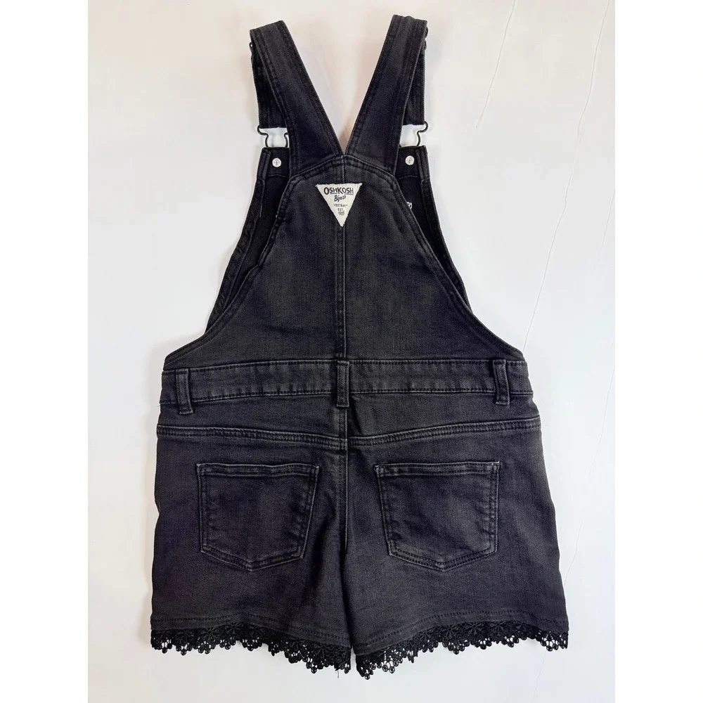 OshKosh B'gosh Denim Shortalls Kids‎ 8 Black Lace Trim Bib Overalls